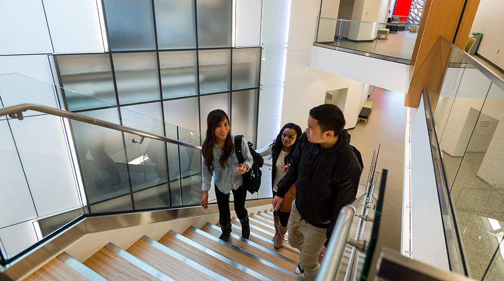 students walking upstairs